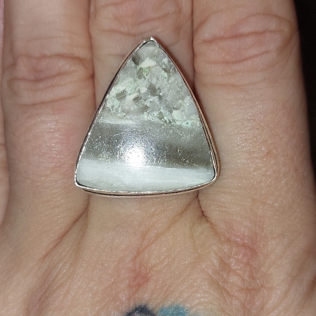 Zebra Calcite Triangle Statement Ring